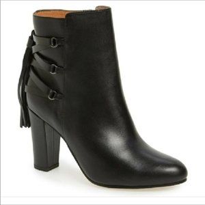 Halogen Sadee Tassel Fringe Ankle Boots with 3” Heel Black Leather Size 6